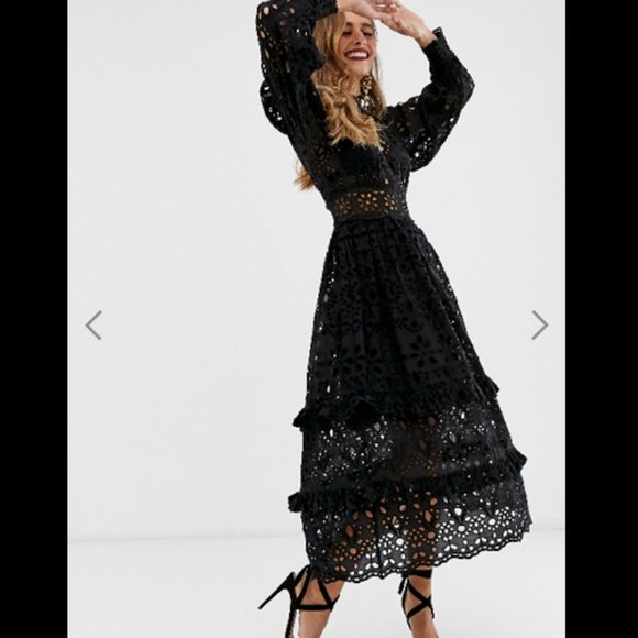 asos edition broderie dress with maxi skirt overlay